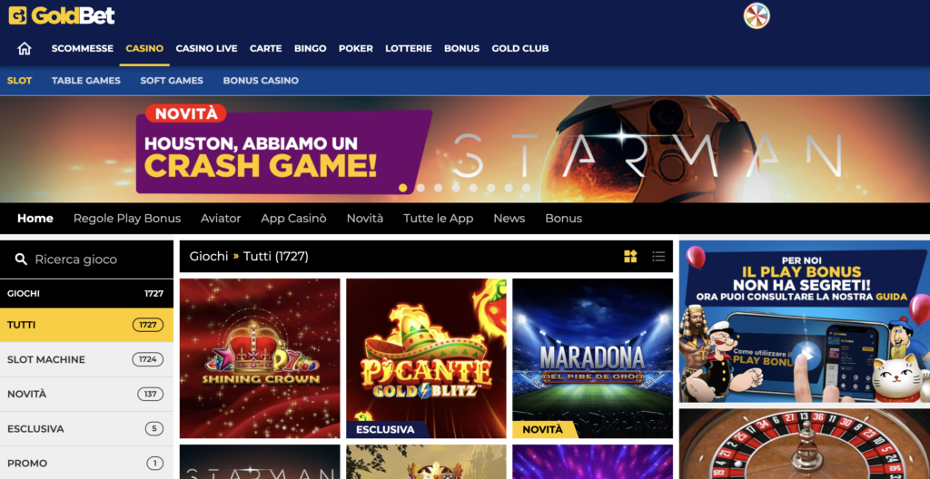 GoldBet Casino online games and providers.